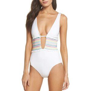 Isabella Rose NWT Beaded Tassel Swimsuit Crystal Cove White Tie One Piece Large